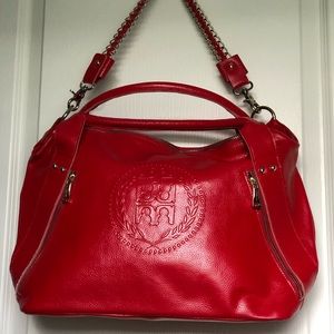 Red Genuine Leather handbag pocketbook totes bag